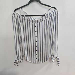 Women's cold shoulder off shoulder top stripped Venus lightweight blue white